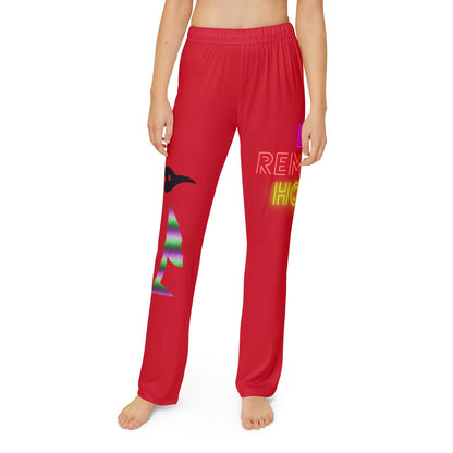 Kids Pajama Pants: Crazy Penguin World Logo Dark Red