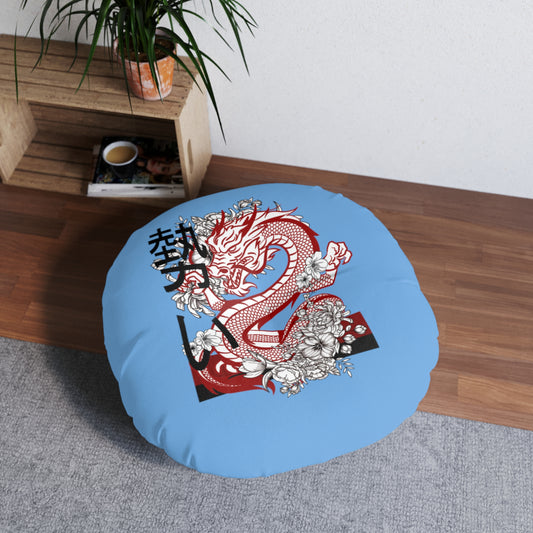 Tufted Floor Pillow, Round: Dragons Lite Blue