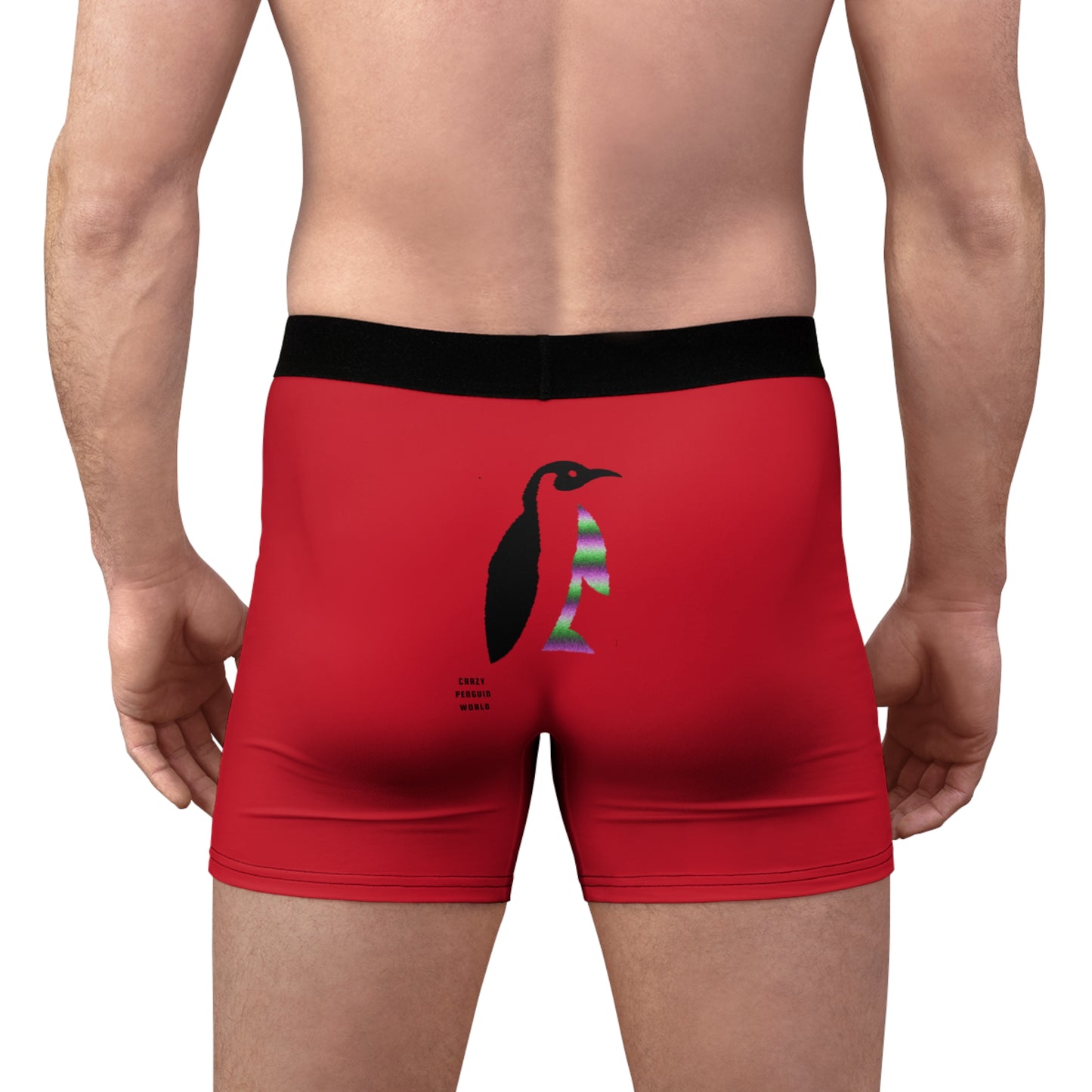 Men's Boxer Briefs: Crazy Penguin World Logo Dark Red