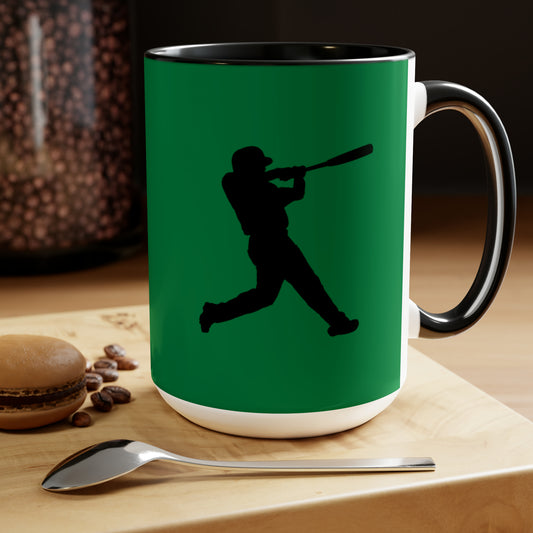 Two-Tone Coffee Mugs, 15oz: Baseball Dark Green