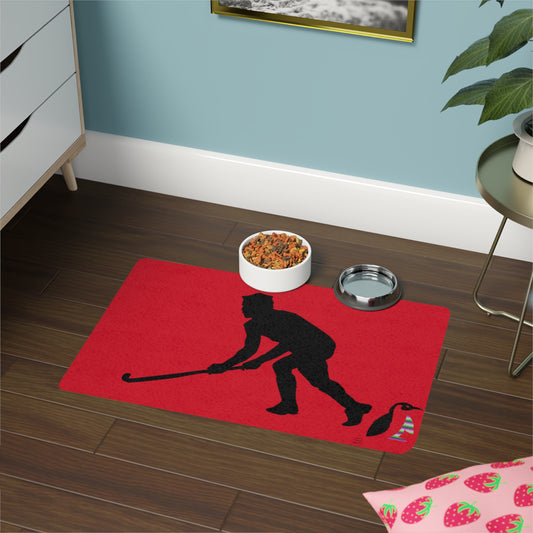 Pet Food Mat: Hockey Dark Red