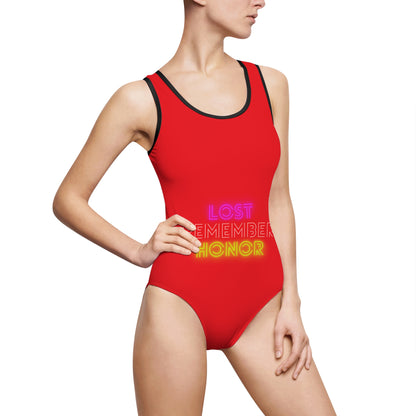 Women's Classic One-Piece Swimsuit: Lost Remember Honor Red