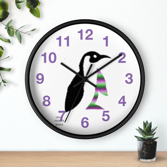Wall clock: Crazy Penguin World Logo Lite Purple