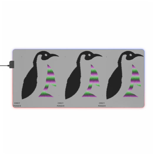LED Gaming Mouse Pad: Crazy Penguin World Logo Lite Grey