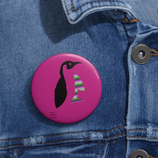 Custom Pin Buttons Crazy Penguin World Logo Pink