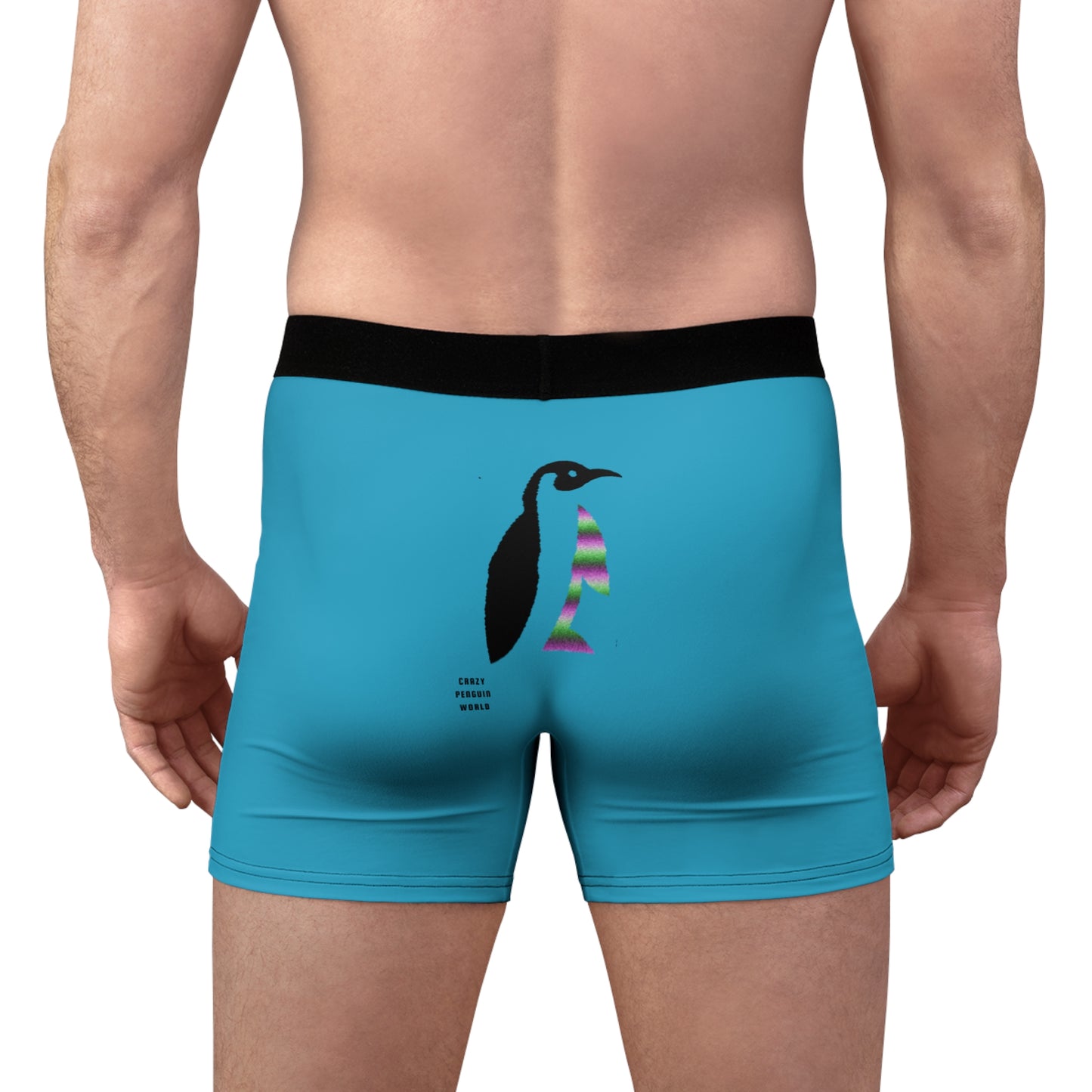 Men's Boxer Briefs: Crazy Penguin World Logo Turquoise