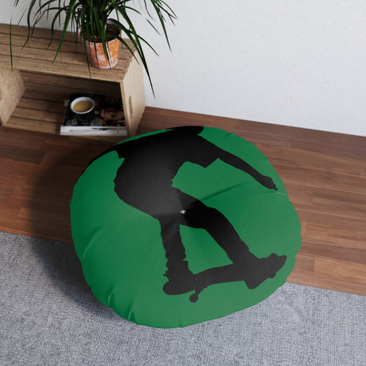 Tufted Floor Pillow, Round: Skateboarding Dark Green