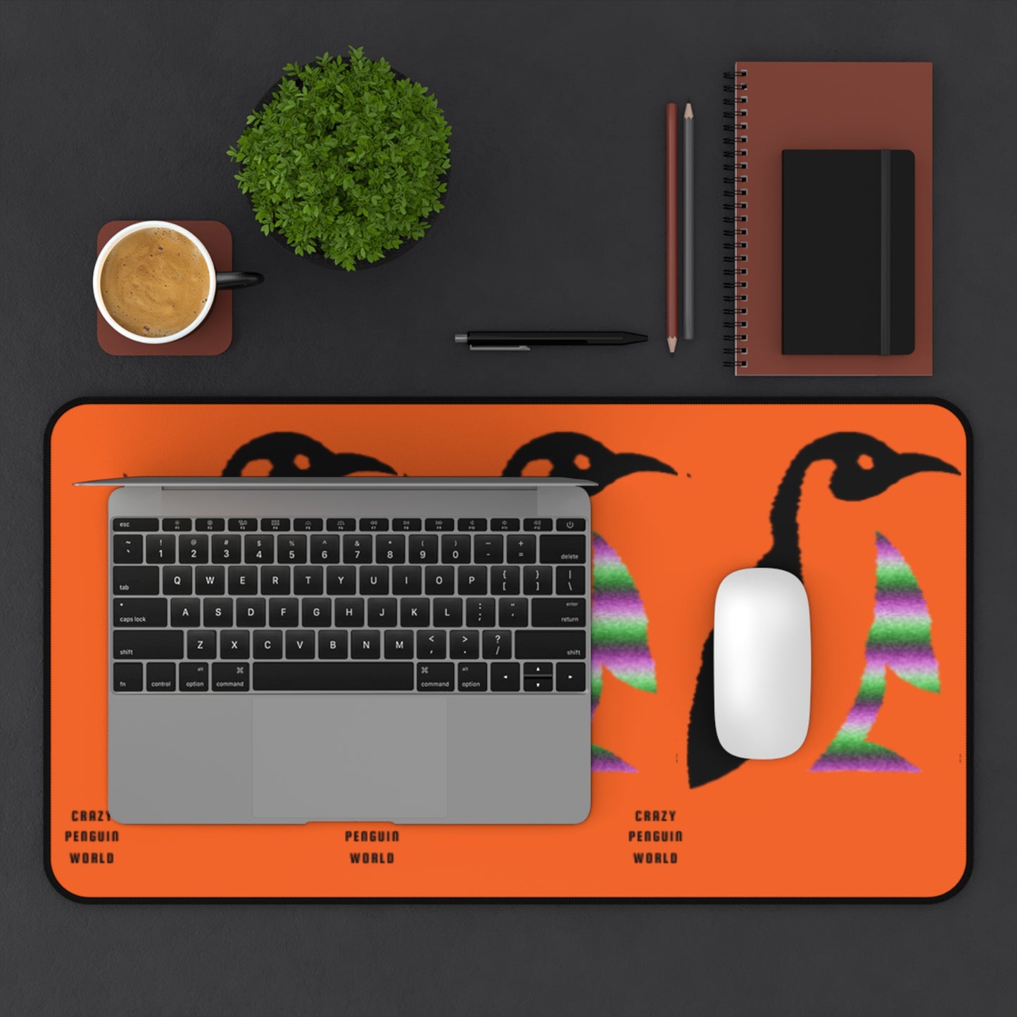 Desk Mat: Crazy Penguin World Logo Orange