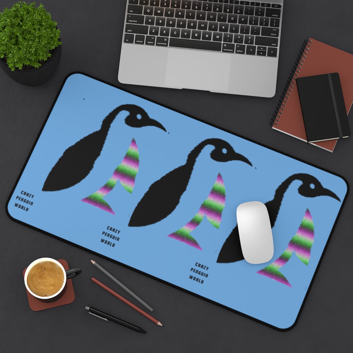 Desk Mat: Crazy Penguin World Logo Lite Blue