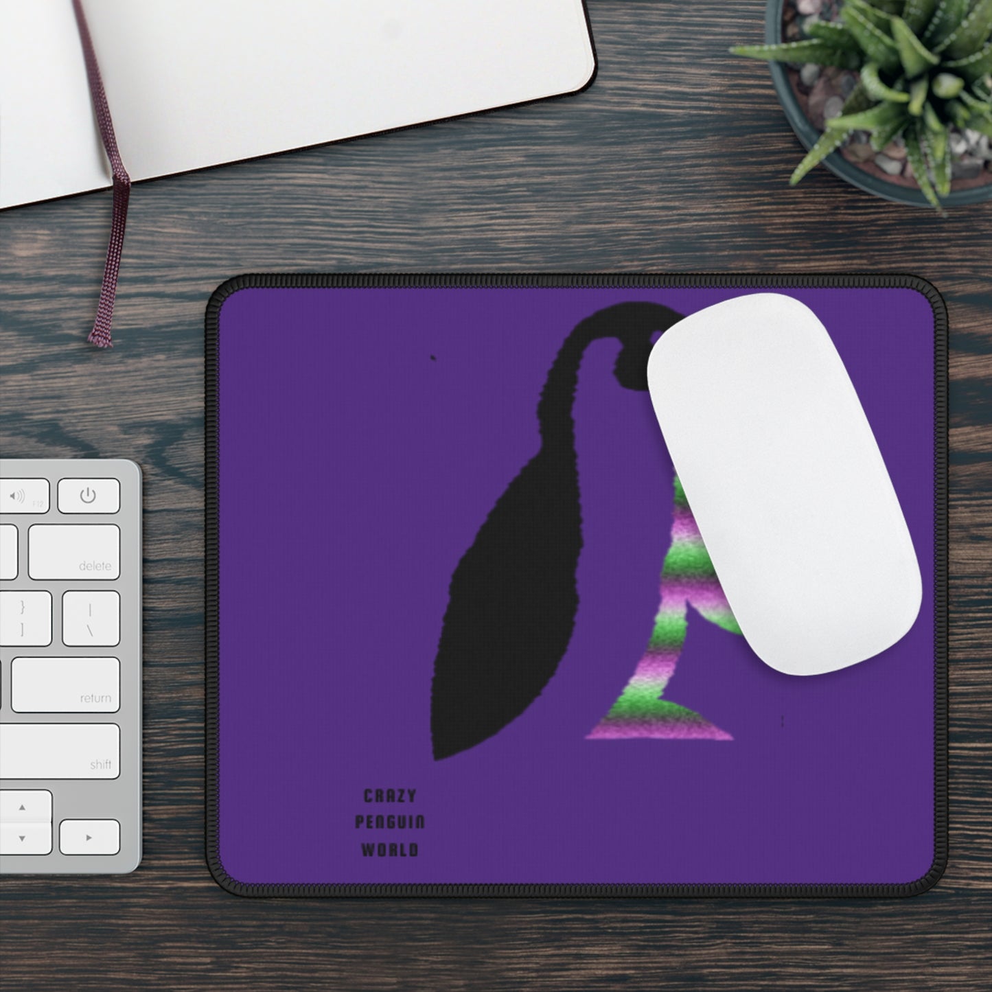 Gaming Mouse Pad: Crazy Penguin World Logo Purple