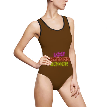 Women's Classic One-Piece Swimsuit: Lost Remember Honor Brown