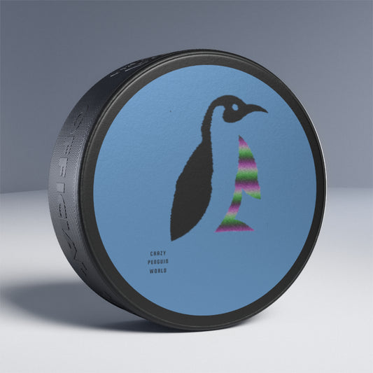 Hockey Puck: Crazy Penguin World Logo Lite Blue