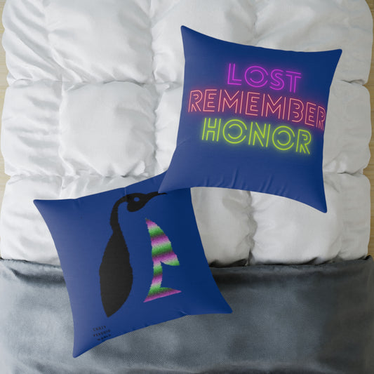 Spun Polyester Pillow: Crazy Penguin World Logo Dark Blue