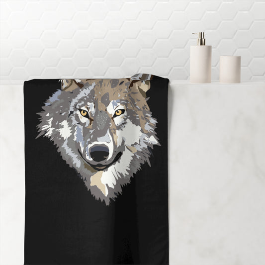 Mink-Cotton Towel: Wolves Black