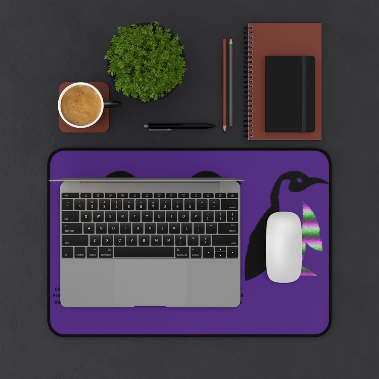 Desk Mat: Crazy Penguin World Logo Purple