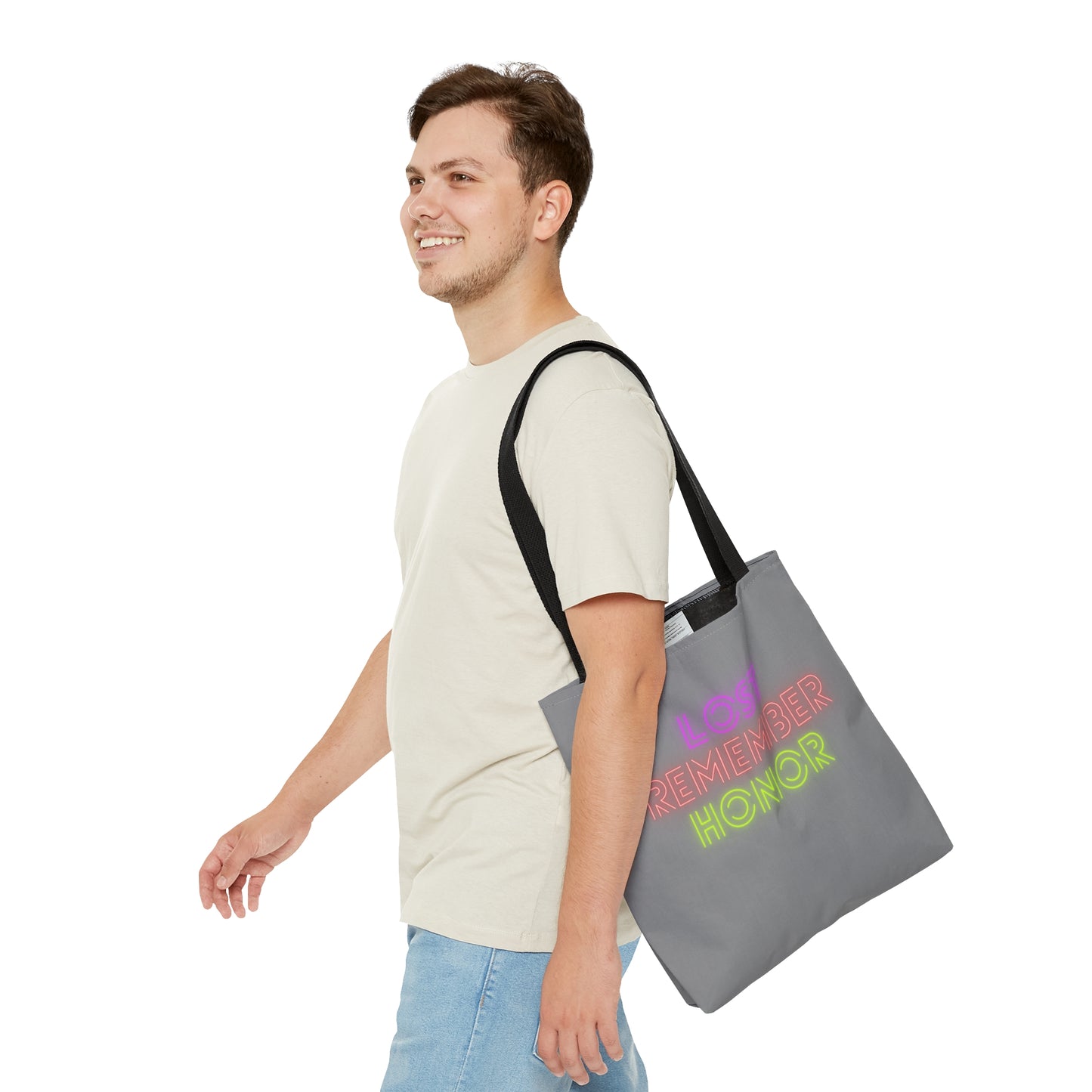 Tote Bag: Lost Remember Honor Grey