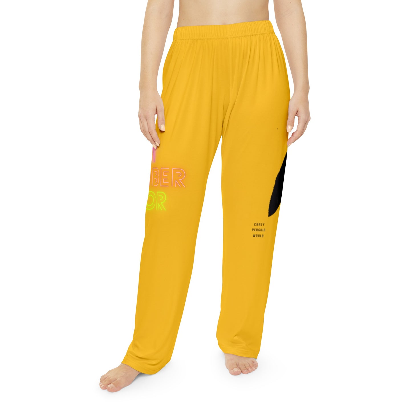 Women's Pajama Pants: Crazy Penguin World Logo Yellow