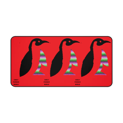 Desk Mat: Crazy Penguin World Logo Red