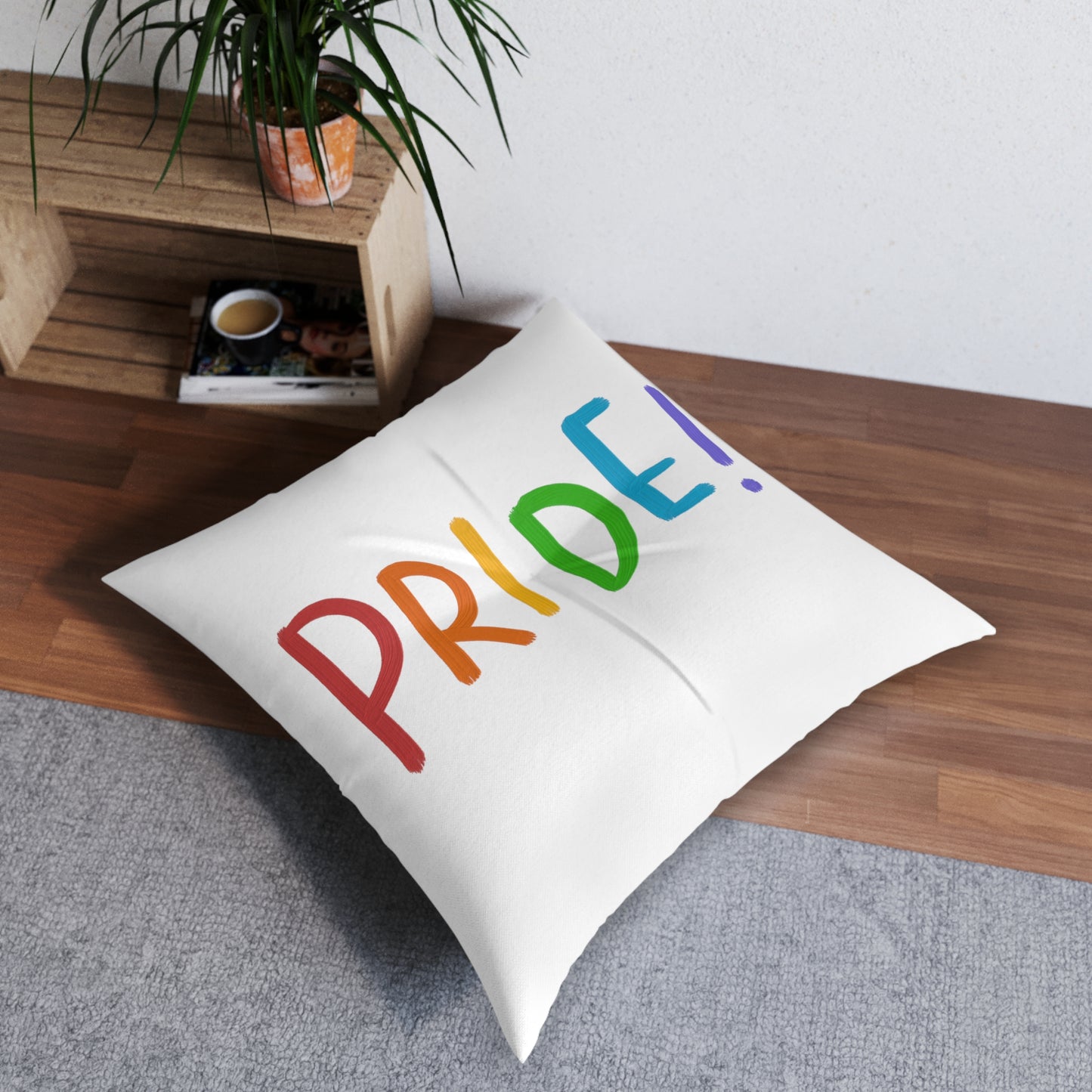 Tufted Floor Pillow, Square: LGBTQ Pride White