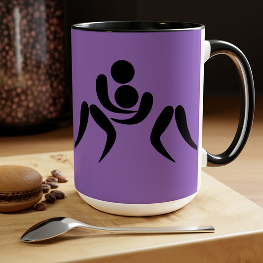 Two-Tone Coffee Mugs, 15oz: Wrestling Lite Purple