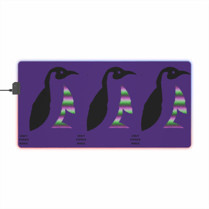 LED Gaming Mouse Pad: Crazy Penguin World Logo Purple