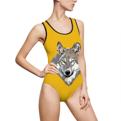 Women's Classic One-Piece Swimsuit: Wolves Yellow