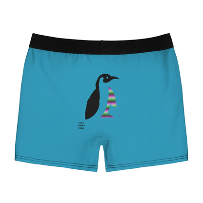 Men's Boxer Briefs: Crazy Penguin World Logo Turquoise