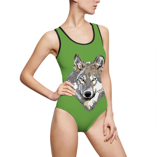 Women's Classic One-Piece Swimsuit: Wolves Green