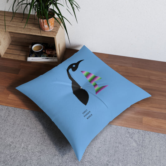 Tufted Floor Pillow, Square: Crazy Penguin World Logo Lite Blue