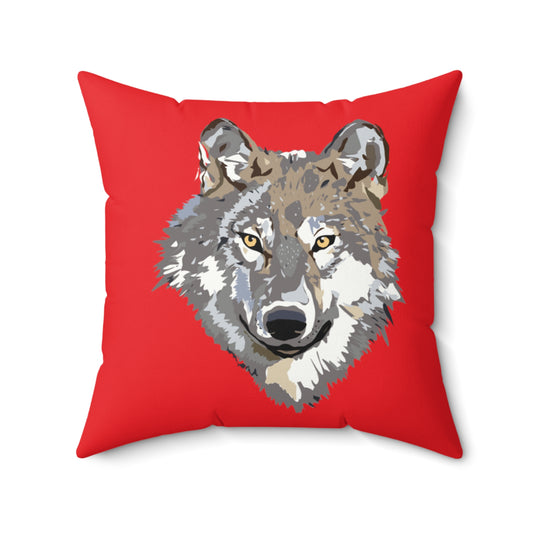 Spun Polyester Square Pillow: Wolves Red