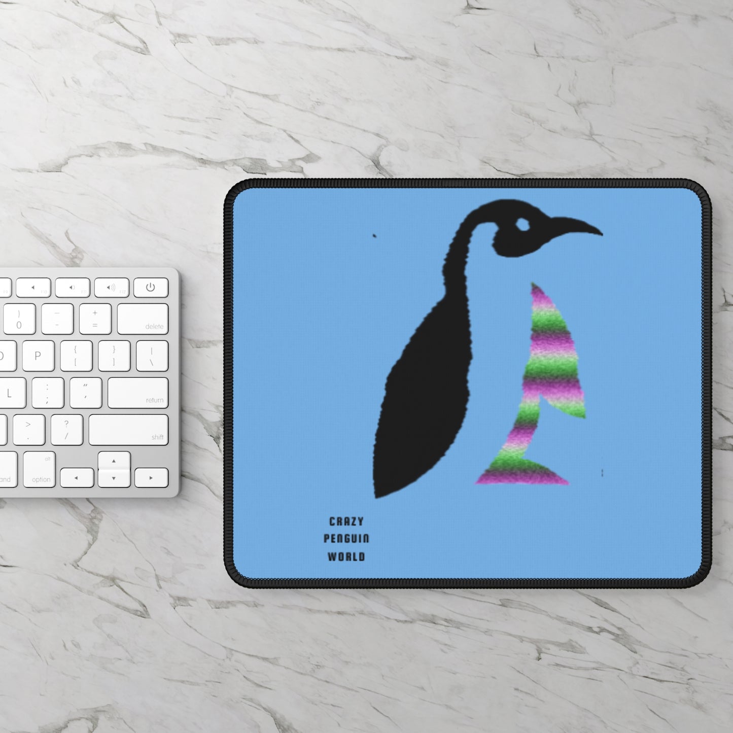 Gaming Mouse Pad: Crazy Penguin World Logo Lite Blue