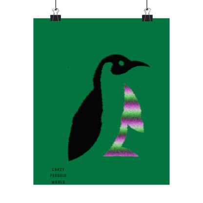 Premium Matte Vertical Posters: Crazy Penguin World Logo Dark Green