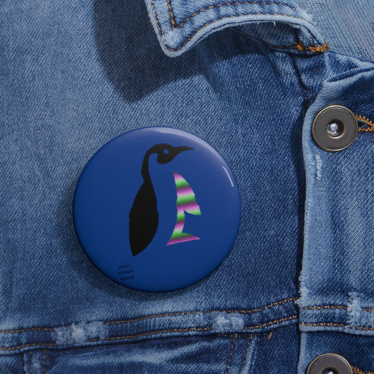 Custom Pin Buttons Crazy Penguin World Logo Dark Blue