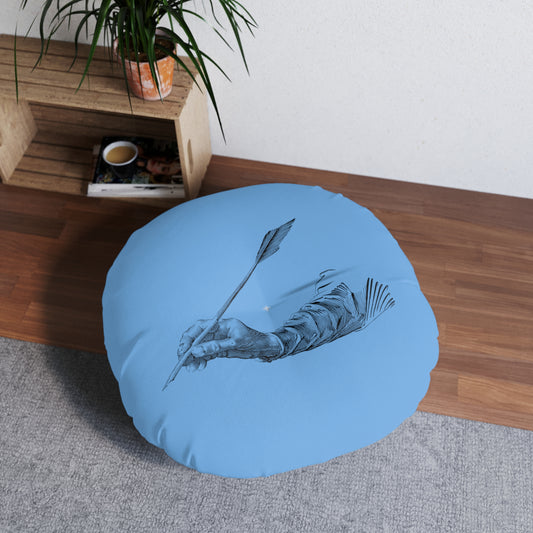 Tufted Floor Pillow, Round: Writing Lite Blue