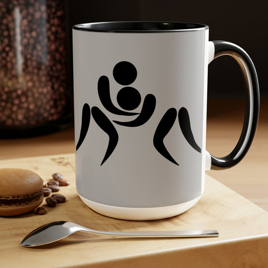 Two-Tone Coffee Mugs, 15oz: Wrestling Lite Grey