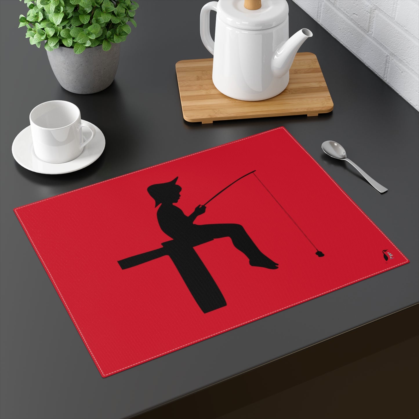 Placemat, 1pc: Fishing Dark Red