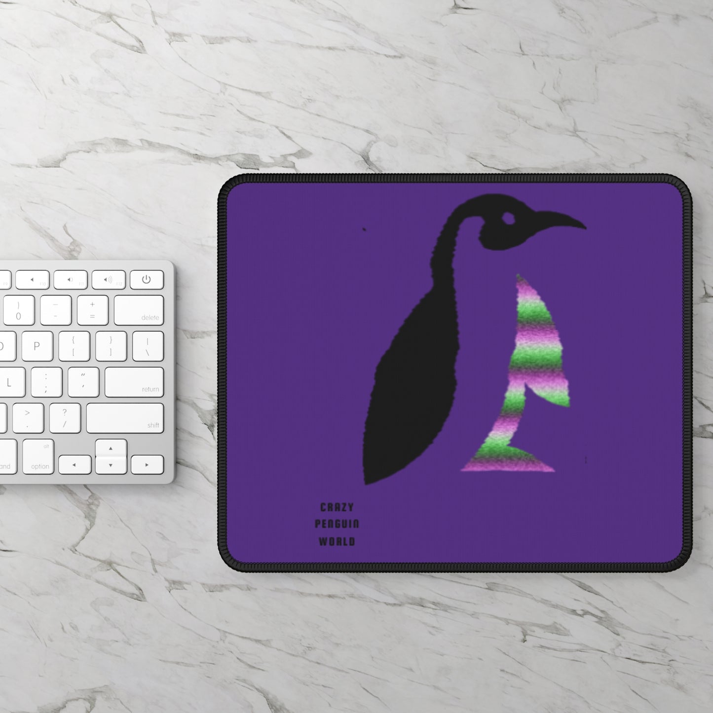 Gaming Mouse Pad: Crazy Penguin World Logo Purple