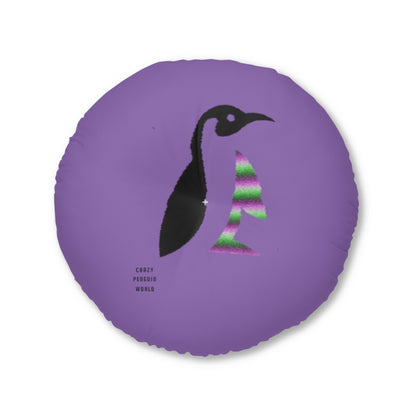 Tufted Floor Pillow, Round: Crazy Penguin World Logo Lite Purple