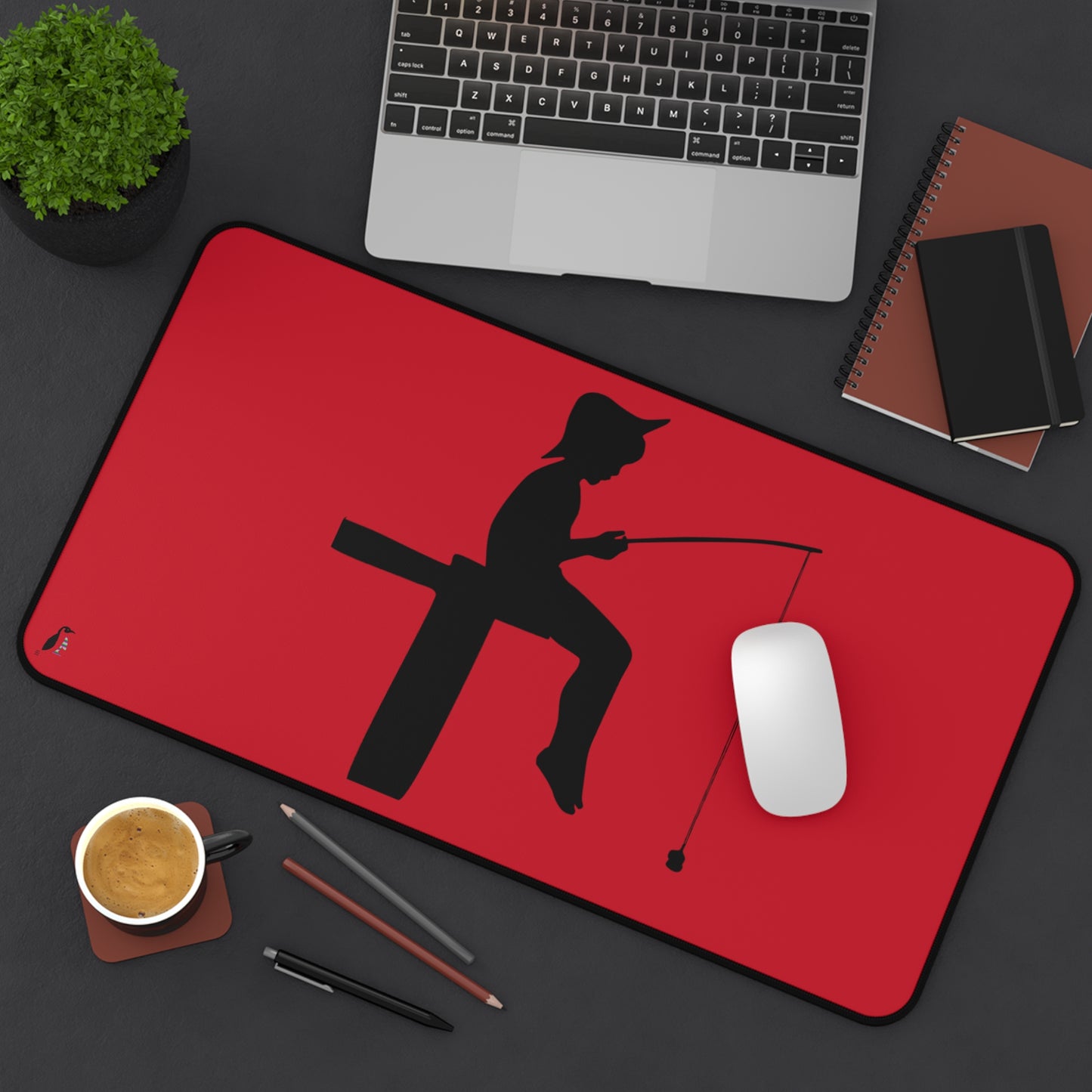 Desk Mat: Fishing Dark Red