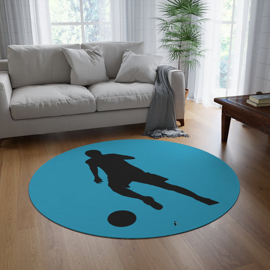 Round Rug: Soccer Turquoise