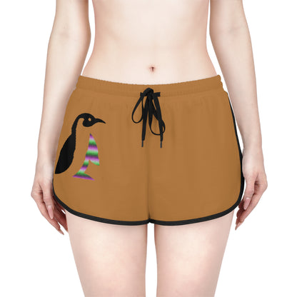 Women's Relaxed Shorts: Crazy Penguin World Logo Lite Brown