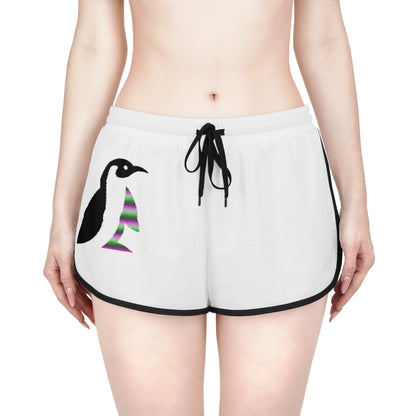 Women's Relaxed Shorts: Crazy Penguin World Logo White