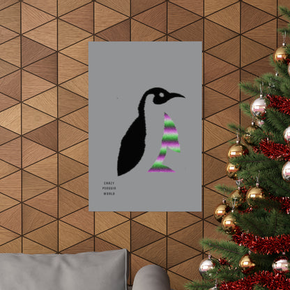 Premium Matte Vertical Posters: Crazy Penguin World Logo Grey