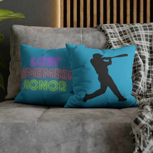 Faux Suede Square Pillow Case: Baseball Turquoise