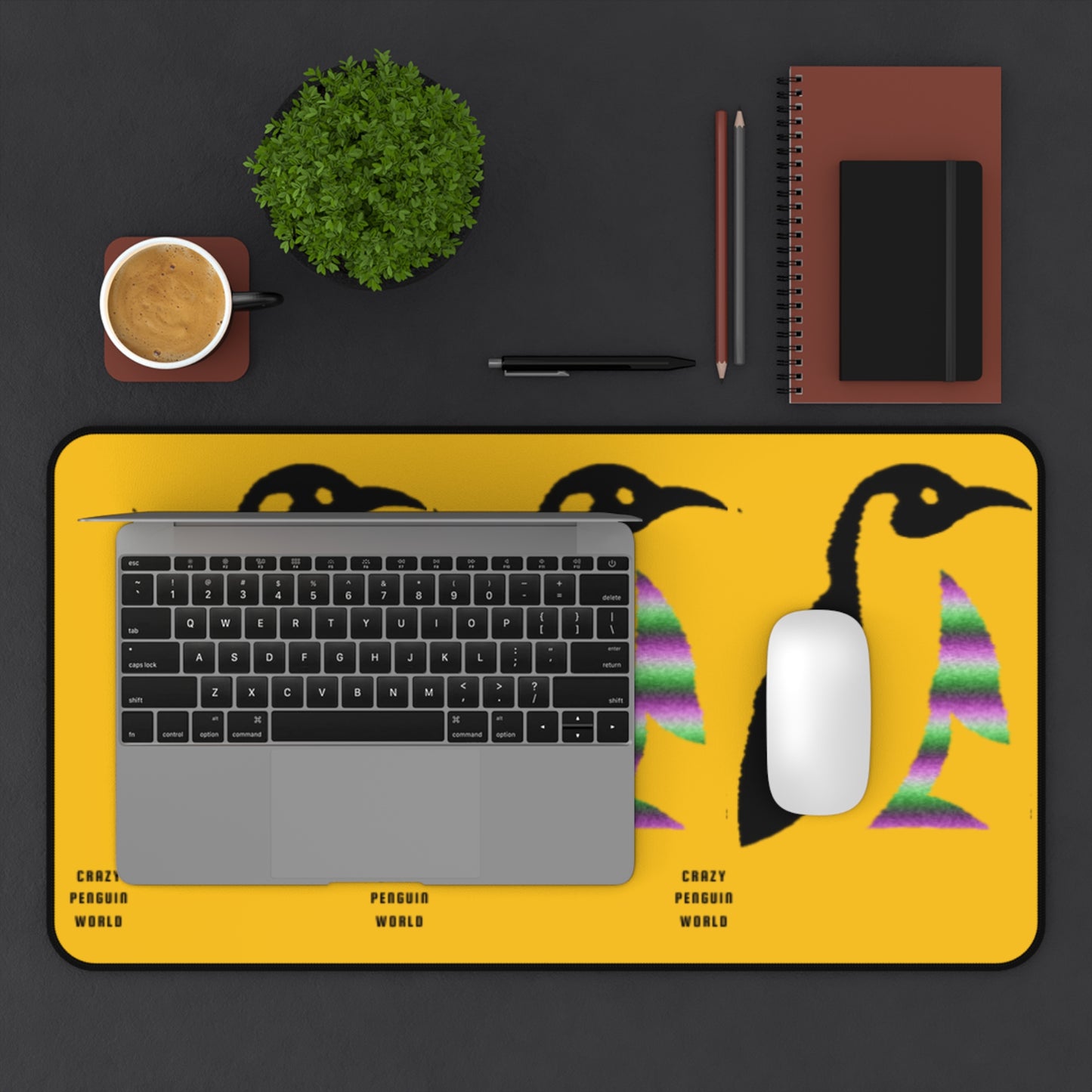 Desk Mat: Crazy Penguin World Logo Yellow