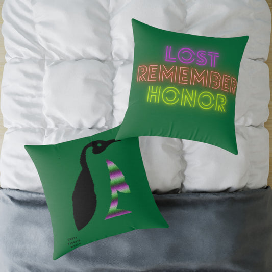 Spun Polyester Pillow: Crazy Penguin World Logo Dark Green