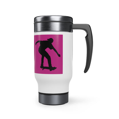 Stainless Steel Travel Mug with Handle, 14oz: Skateboarding Pink