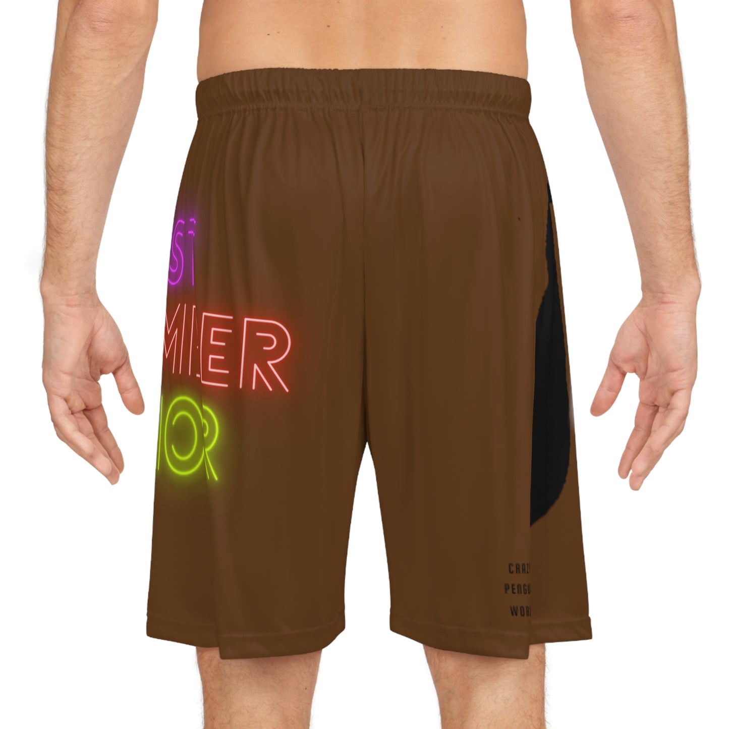 Basketball Shorts: Crazy Penguin World Logo Brown