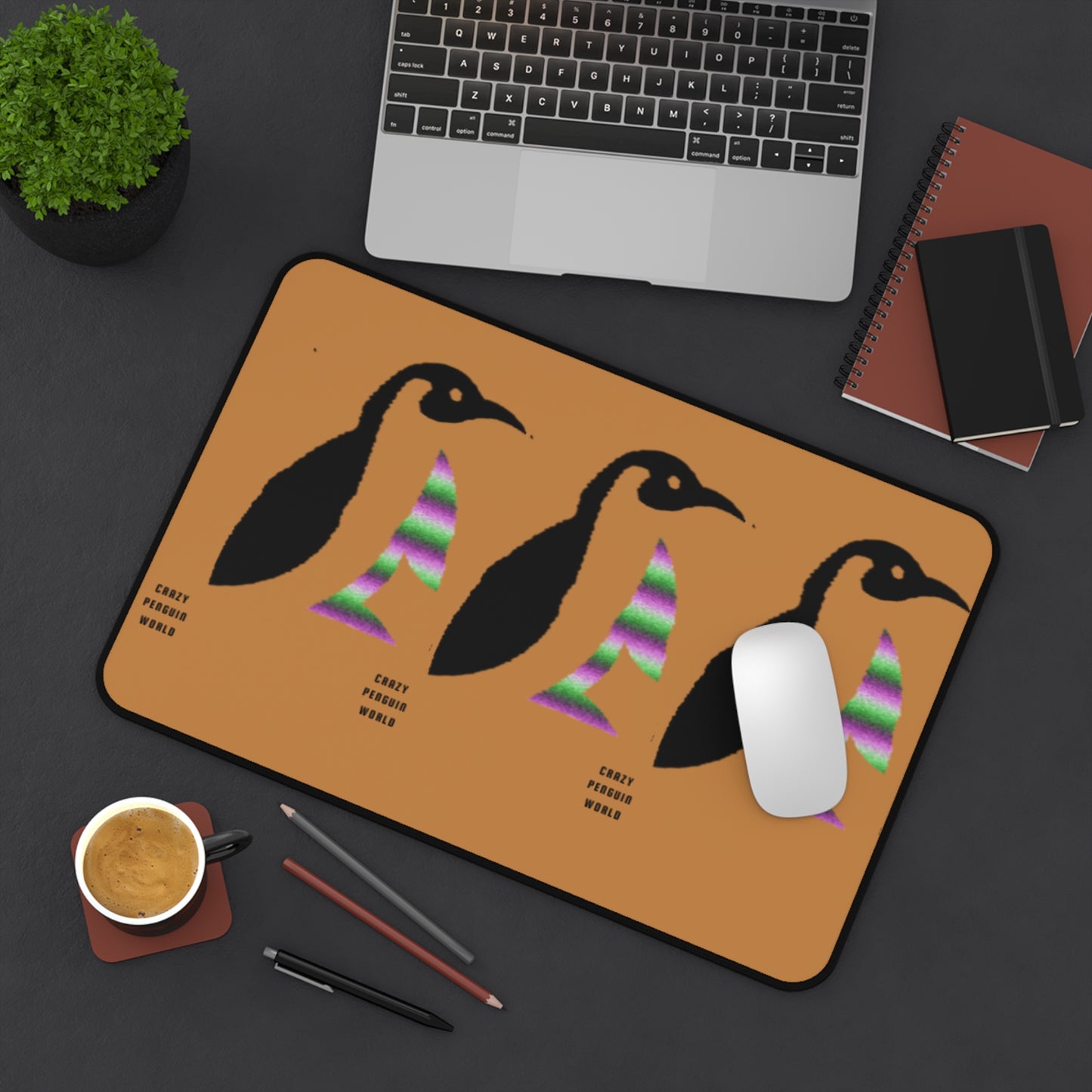 Desk Mat: Crazy Penguin World Logo Lite Brown