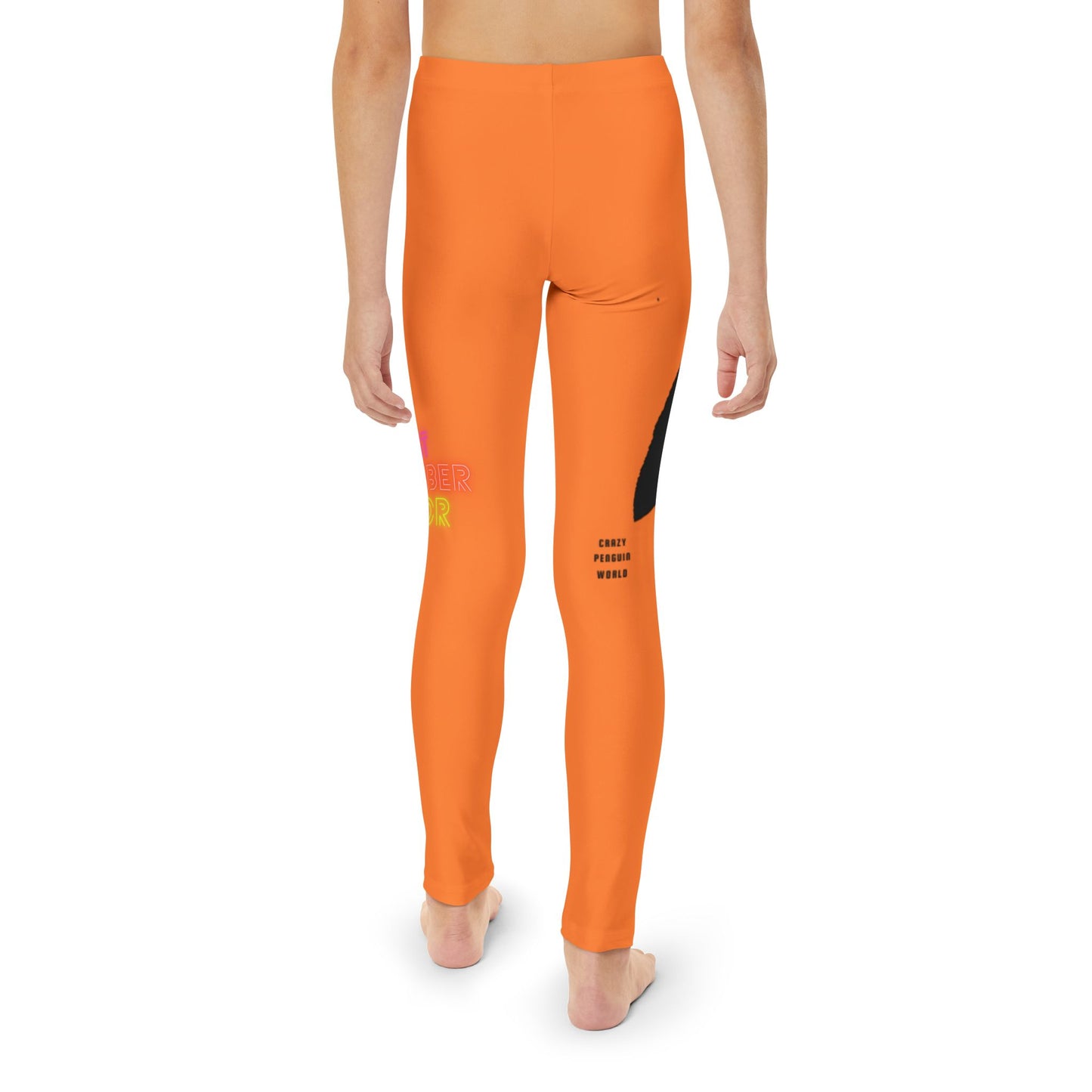 Youth Full-Length Leggings: Crazy Penguin World Logo Orange